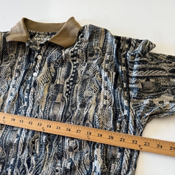 Tundra Canada Vtg 90s Coogie Style Neutral Print Collared Polo Shirt Mens LARGE - Picture 5 of 6